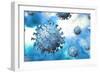 Detailed structure of the coronavirus on a blue background.-Leonello Calvetti-Framed Premium Giclee Print