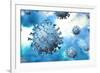 Detailed structure of the coronavirus on a blue background.-Leonello Calvetti-Framed Art Print