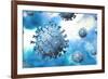 Detailed structure of the coronavirus on a blue background.-Leonello Calvetti-Framed Art Print