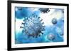 Detailed structure of the coronavirus on a blue background.-Leonello Calvetti-Framed Art Print