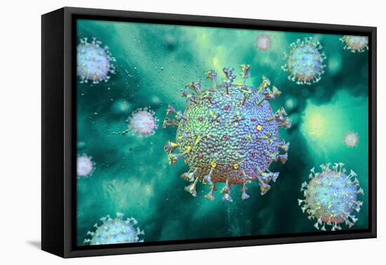 Detailed structure of the coronavirus on a colored background.-Leonello Calvetti-Framed Stretched Canvas