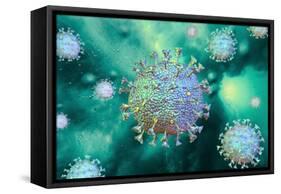 Detailed structure of the coronavirus on a colored background.-Leonello Calvetti-Framed Stretched Canvas