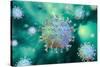 Detailed structure of the coronavirus on a colored background.-Leonello Calvetti-Stretched Canvas