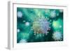 Detailed structure of the coronavirus on a colored background.-Leonello Calvetti-Framed Art Print