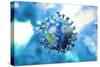 Detailed structure of the coronavirus with Earth map on it.-Leonello Calvetti-Stretched Canvas
