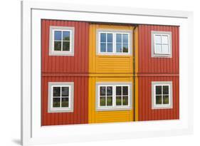 Details of facades and windows of typical wooden houses of fishermen in Svolvaer, Vagan, Lofoten Is-Roberto Moiola-Framed Photographic Print