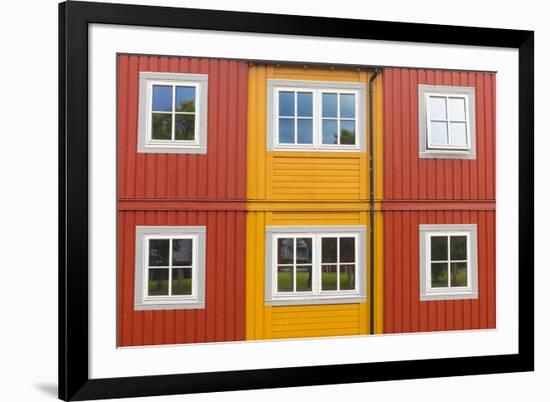 Details of facades and windows of typical wooden houses of fishermen in Svolvaer, Vagan, Lofoten Is-Roberto Moiola-Framed Photographic Print