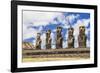 Details of Moai at the 15 Moai Restored Ceremonial Site of Ahu Tongariki-Michael-Framed Photographic Print