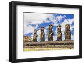 Details of Moai at the 15 Moai Restored Ceremonial Site of Ahu Tongariki-Michael-Framed Photographic Print