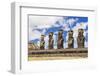 Details of Moai at the 15 Moai Restored Ceremonial Site of Ahu Tongariki-Michael-Framed Photographic Print