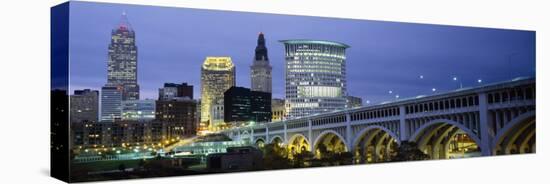 Detroit Avenue Bridge Lit Up at Dusk, Cleveland, Ohio, USA-null-Stretched Canvas