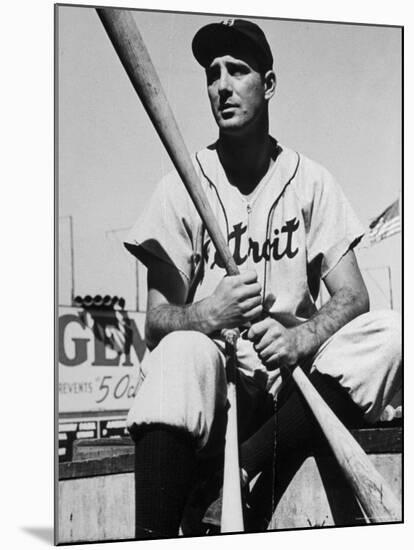 Detroit Baseball Player Hank Greenberg Seated, Holding Bats-Arthur Griffin-Mounted Premium Photographic Print