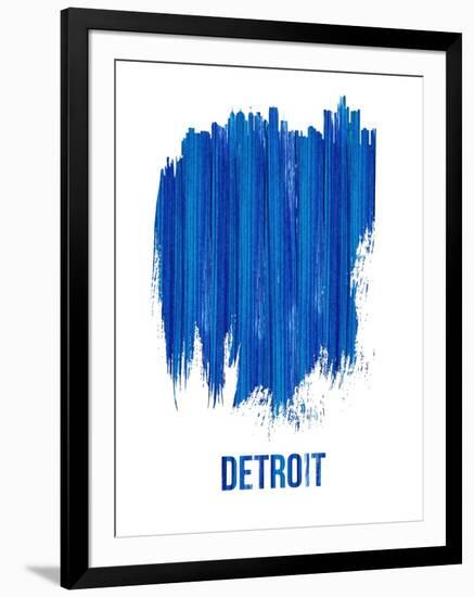 Detroit Brush Stroke Skyline - Blue-NaxArt-Framed Art Print