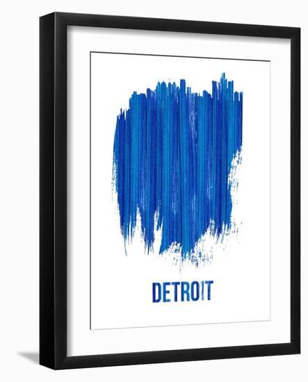 Detroit Brush Stroke Skyline - Blue-NaxArt-Framed Art Print