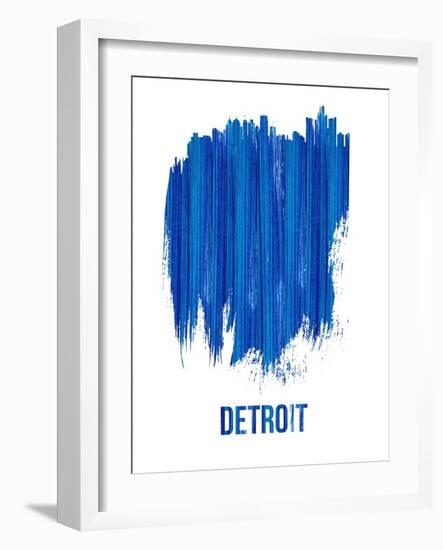 Detroit Brush Stroke Skyline - Blue-NaxArt-Framed Art Print