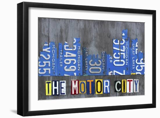 Detroit City Skyline License Plate Art-Design Turnpike-Framed Giclee Print