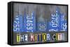 Detroit City Skyline License Plate Art-Design Turnpike-Framed Stretched Canvas