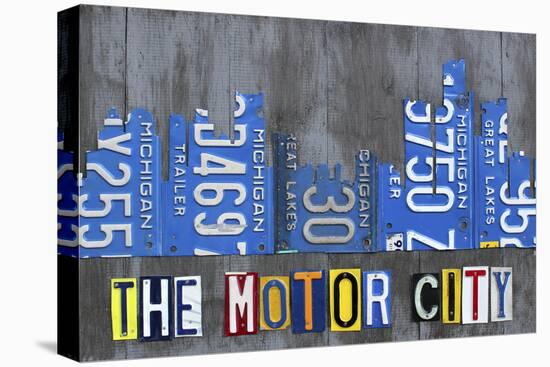 Detroit City Skyline License Plate Art-Design Turnpike-Stretched Canvas