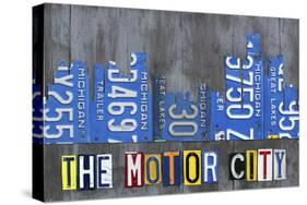 Detroit City Skyline License Plate Art-Design Turnpike-Stretched Canvas