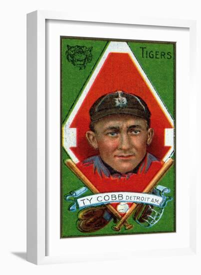 Detroit, MI, Detroit Tigers, Tyrus Raymond Cobb, Baseball Card-Lantern Press-Framed Art Print