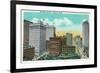 Detroit, Michigan - Aerial View of Downtown-Lantern Press-Framed Art Print