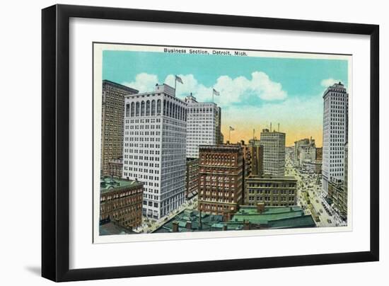 Detroit, Michigan - Aerial View of Downtown-Lantern Press-Framed Art Print