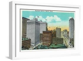Detroit, Michigan - Aerial View of Downtown-Lantern Press-Framed Art Print