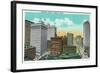 Detroit, Michigan - Aerial View of Downtown-Lantern Press-Framed Art Print