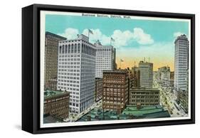 Detroit, Michigan - Aerial View of Downtown-Lantern Press-Framed Stretched Canvas