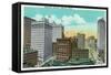 Detroit, Michigan - Aerial View of Downtown-Lantern Press-Framed Stretched Canvas