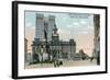 Detroit, Michigan - Cadillac Square, View of Soldier's Monument and Exterior View of City Hall-Lantern Press-Framed Art Print