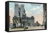 Detroit, Michigan - Cadillac Square, View of Soldier's Monument and Exterior View of City Hall-Lantern Press-Framed Stretched Canvas