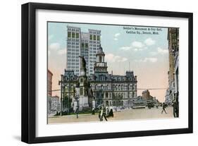 Detroit, Michigan - Cadillac Square, View of Soldier's Monument and Exterior View of City Hall-Lantern Press-Framed Art Print