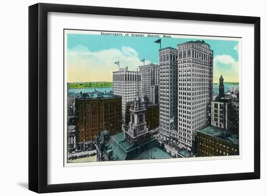 Detroit, Michigan - City Skyscrapers Scene-Lantern Press-Framed Art Print