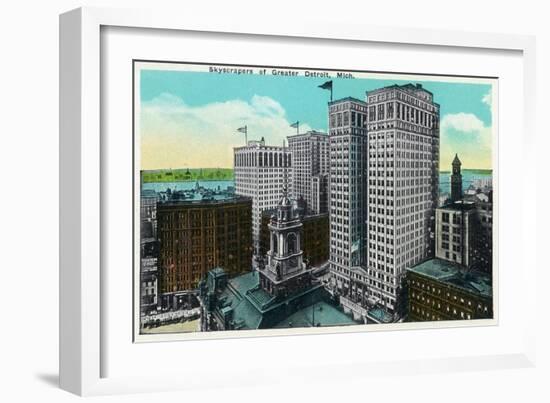 Detroit, Michigan - City Skyscrapers Scene-Lantern Press-Framed Art Print