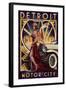 Detroit, Michigan - Deco Woman and Car-Lantern Press-Framed Art Print