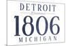 Detroit, Michigan - Established Date (Blue)-Lantern Press-Mounted Premium Giclee Print