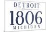 Detroit, Michigan - Established Date (Blue)-Lantern Press-Mounted Art Print