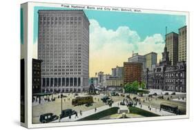 Detroit, Michigan - First National Bank, City Hall Exterior-Lantern Press-Stretched Canvas