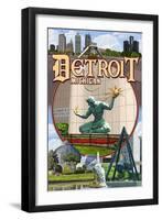 Detroit, Michigan - Montage Scenes-Lantern Press-Framed Art Print