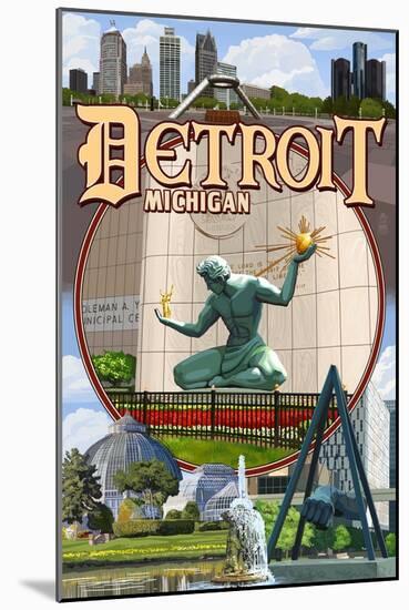 Detroit, Michigan - Montage Scenes-Lantern Press-Mounted Art Print