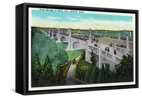 Detroit, Michigan - New Belle Isle Bridge-Lantern Press-Framed Stretched Canvas