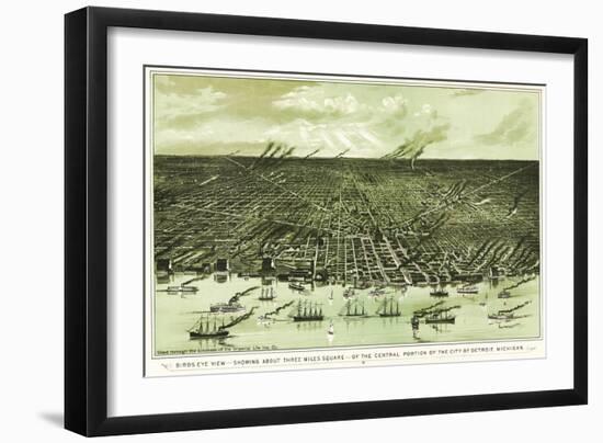 Detroit, Michigan - Panoramic Map-Lantern Press-Framed Art Print