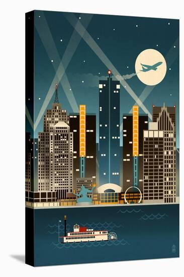Detroit, Michigan - Retro Skyline (no text)-Lantern Press-Stretched Canvas