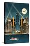 Detroit, Michigan - Retro Skyline (no text)-Lantern Press-Stretched Canvas