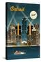 Detroit, Michigan - Retro Skyline-Lantern Press-Stretched Canvas