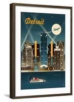 Detroit, Michigan - Retro Skyline-Lantern Press-Framed Art Print