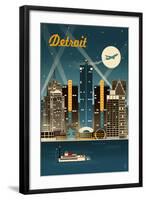 Detroit, Michigan - Retro Skyline-Lantern Press-Framed Art Print