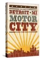 Detroit, Michigan - Skyline and Sunburst Screenprint Style-Lantern Press-Stretched Canvas