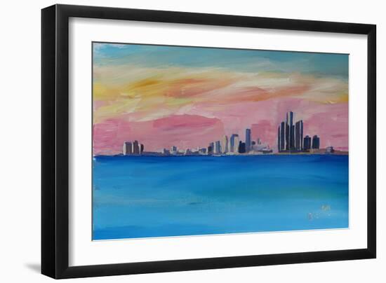 Detroit Michigan Skyline At Lake Erie-Markus Bleichner-Framed Art Print